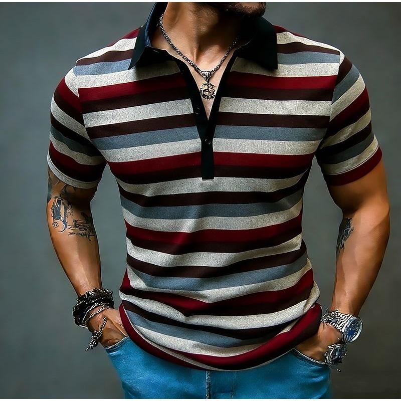 

Summer Men s Colored Striped Polo Shirts Short Sleeve Breathable T-Shirt Contrast Color Casual Lapel Collar Streetwear Basic Top XXL чорний колір сірий
