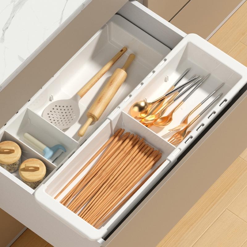 Expandable Drawer Storage Organizers Compartments Sturdy Waterproof ABS Plastic Tray For Utensils Accessories