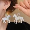 Handmade Resin Horse Hook Earrings Animal Ear Pendants with Pearls Handmade Earwear Accessories for Stylish Women