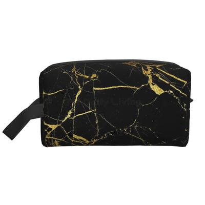 Black Gold Marble Waterproof Makeup Bag Large Capacity Travel Storage Bags Casual Cosmetic Bag Makeup Organizer for Women Men