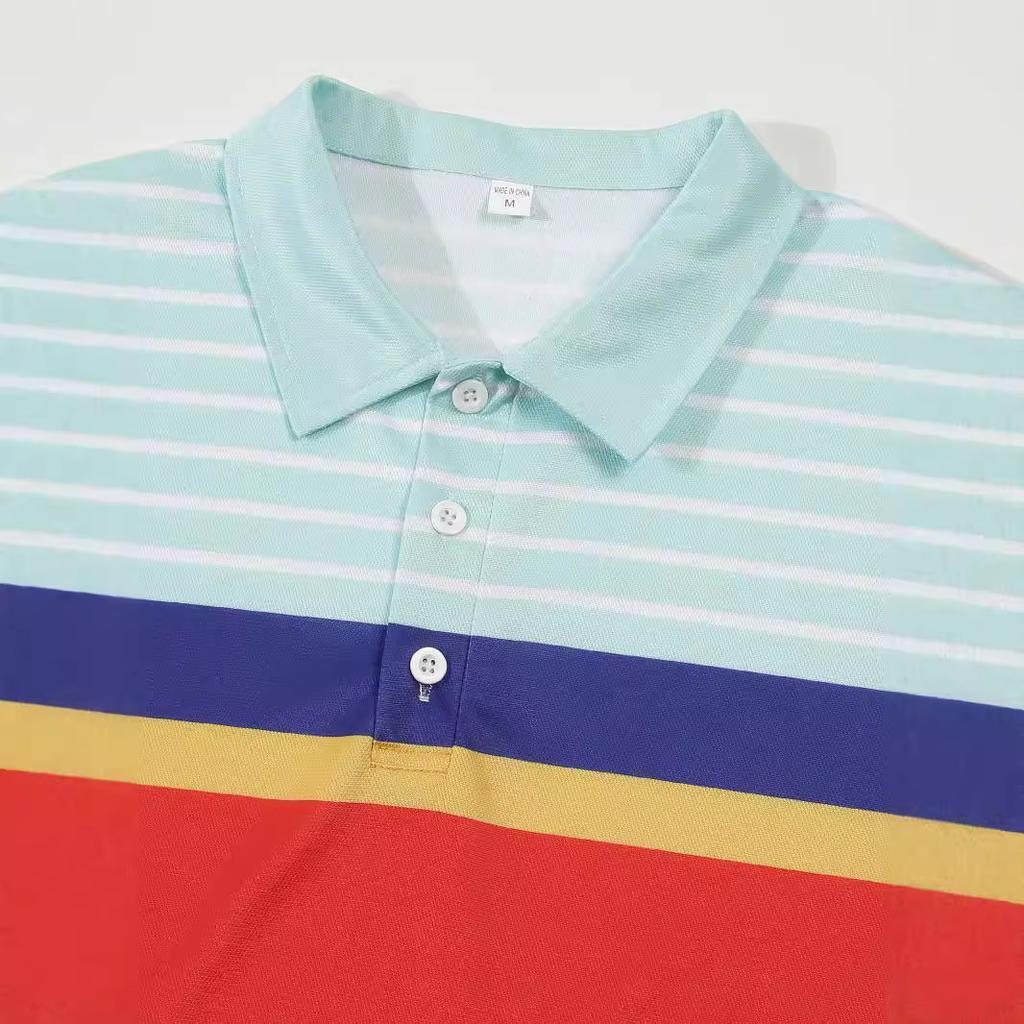 Letní Novinka Pánské Pruhované Tričko s Límcem a Krátkým Rukávem Ležérní Barevně Blokované Polokošile