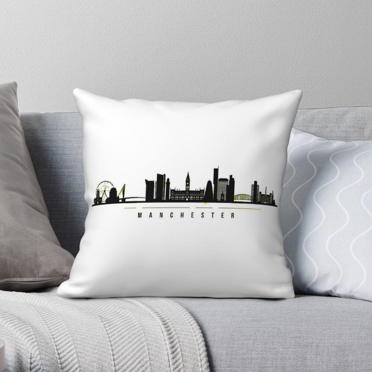 Lu Xika Chen Unisex Manchester Skyline Square Pillowcase Polyester Linen Velvet Printed Zip Decorative Throw Pillow Case Car Cushion Cover 45X45