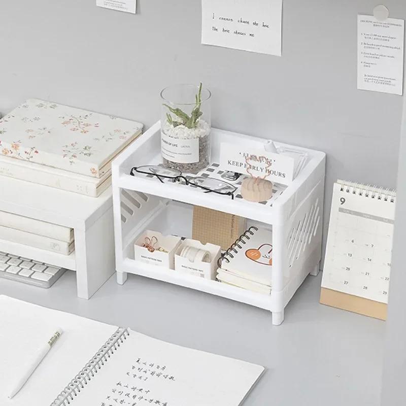 1/2pcs Desktop Double-layer Plastic Storage Rack, Office Stationery And Cosmetics Storage Box, Kitchen And Bathroom Storage Rack