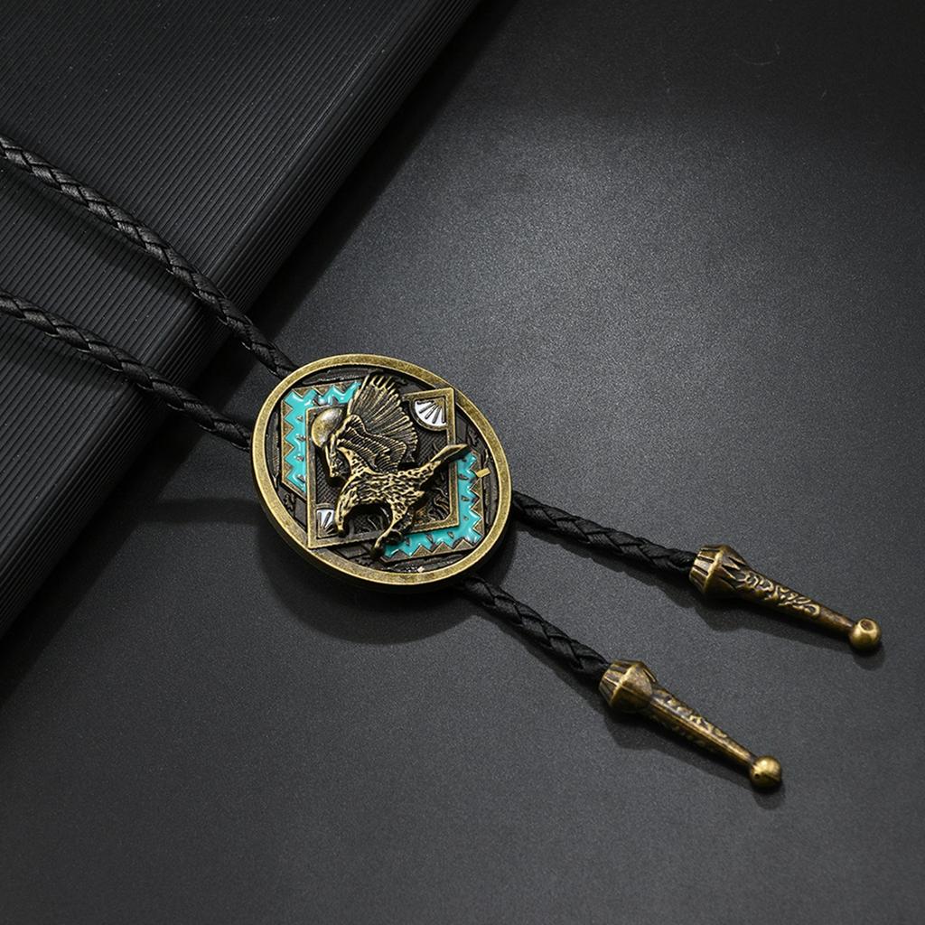 Einzigartige Western Rodeos Bolo Krawatte mit Emaille Metallabzeichen Anhänger Lederkordelkette für modebewusste Männer