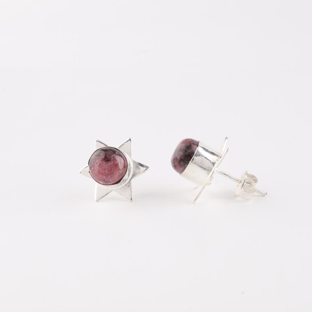 Natural Black Rhodonite Gemstone 925 Sterling Silver Jewelry Stud Earrings 0.44" EE-175-28