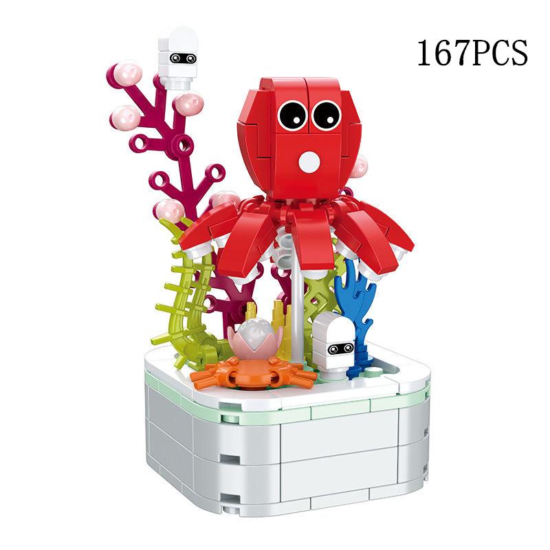 64 Styles Rose Flower Building Block Flower Eternal Bouquet Prickly Pear Model Plant Decoration Educational Toy For Kids Gift