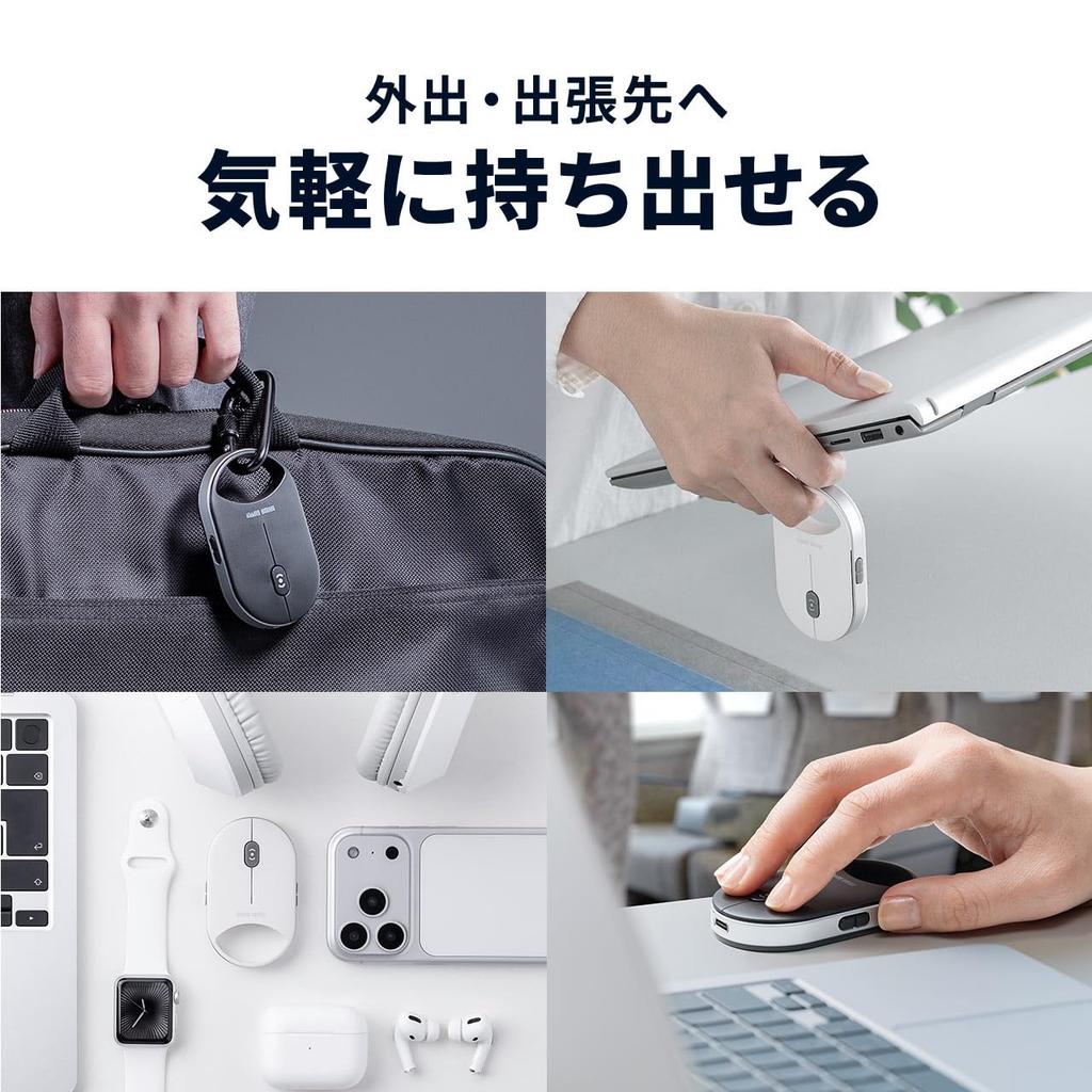 Sanwa Direct Bluetooth 5 Black Mouse, Ultra-Compact, Ultra-Thin, Wireless, Silent, Buttons, Compact, (400-MAWB229BK)