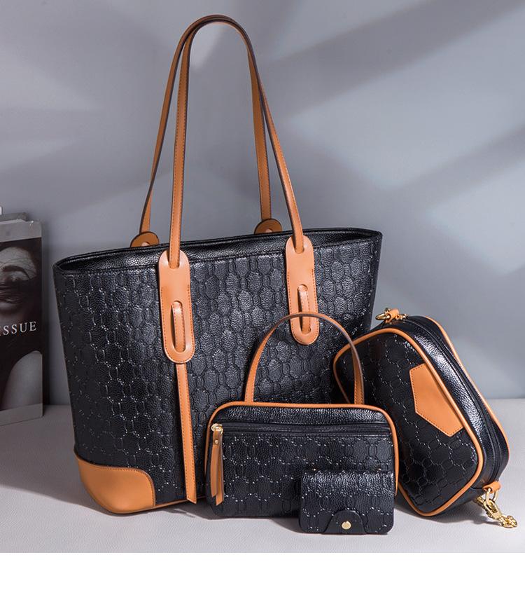 New Embossed Large Tote Bag High Quality PU Ladies Handbag Trendy Single Shoulder Oblique Span Bag Large Capacity Women's 4 Pcs Set Mother-child Bag
