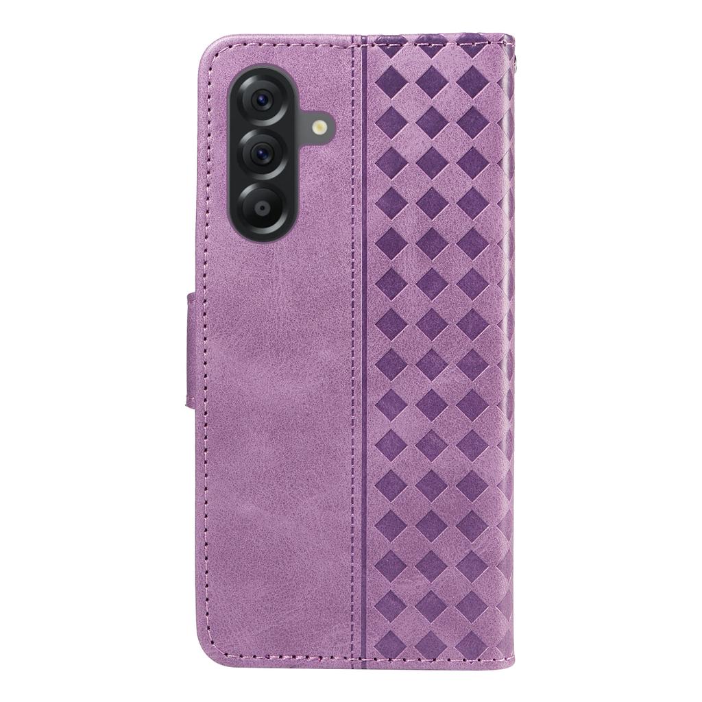 For Samsung Galaxy A56 5G/M56 5G Leather Case Wallet Stand Grids Imprinted Phone Cover with Strap
