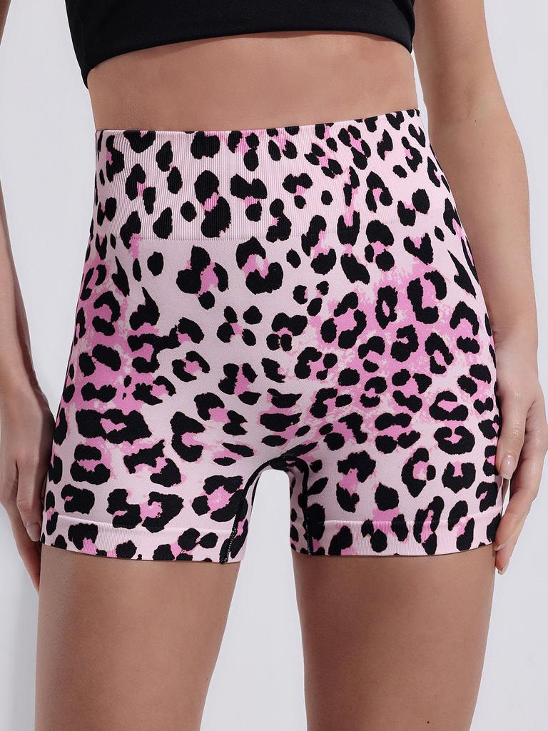 Leopardenmuster High Waist Nahtlose Yoga Shorts - Hüfthebende Fitnesshose