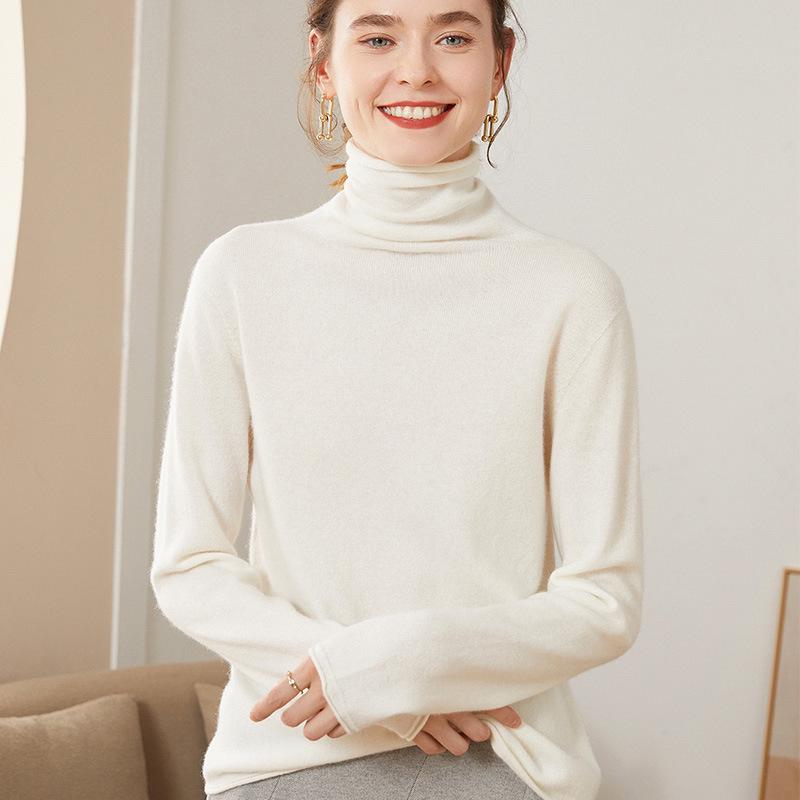 Women’s Cashmere Pile Collar Sweater - High Collar, Knitted, Loose Fit, Slim Inner Layer