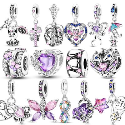 Charme Kupfer Lila Schmetterling Herz Anhänger Perlen Charms Feiner Schmuck Passend für Original Armband Für Frauen DIY Geschenk