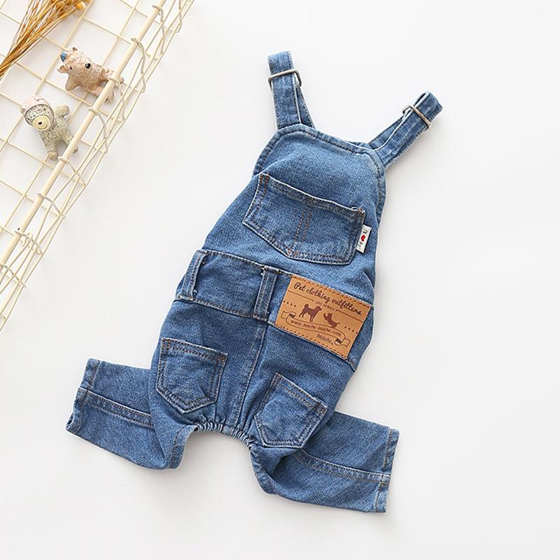 

Домашнее животное Средняя собака Маленькая собака Одежда для собак Европейский и американский Эластичный Четырехногий комбинезон Джинсы M синий