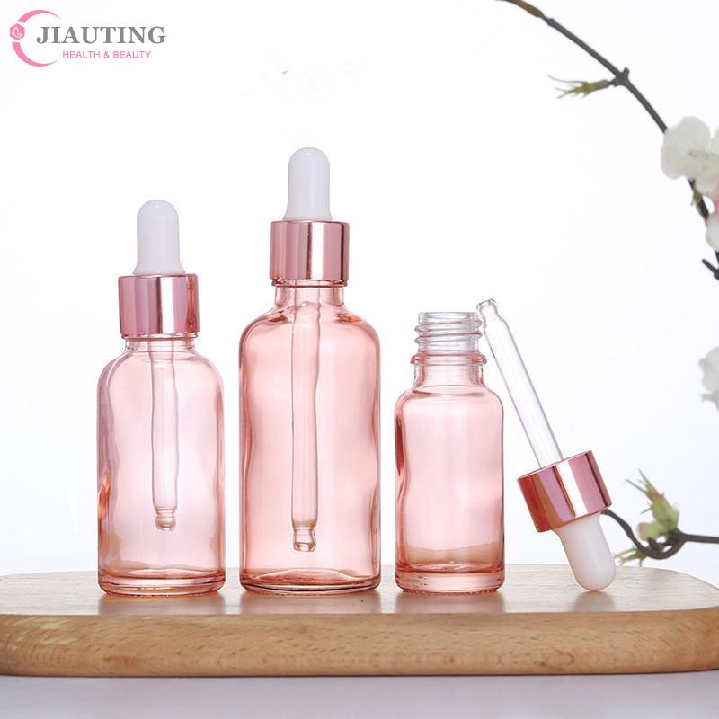 Dropper Bottles Refillable 5-100ML Rose Gold Lid Cosmetic Container Glass Aromatherapy Liquid For Essential Massage Oil Pipette