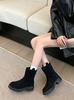 Inner height increase.~ Retro round head thick heel Martin boots thin boots autumn and winter new suede cowboy boots thick bottom pass