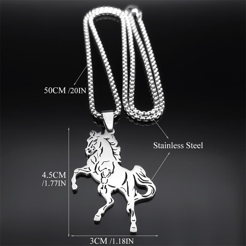 Ästhetische Pferd Tier Halskette für Damen Herren Edelstahl Silber Farbe Glücksbringer Halsband Party Hochzeit Geschenk Schmuck N3224S02