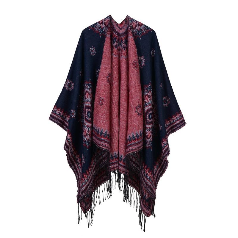 Women's scarf shawl creative new fashion imitation cashmere jacquard split fork thickened large cape air conditioner warm shawl