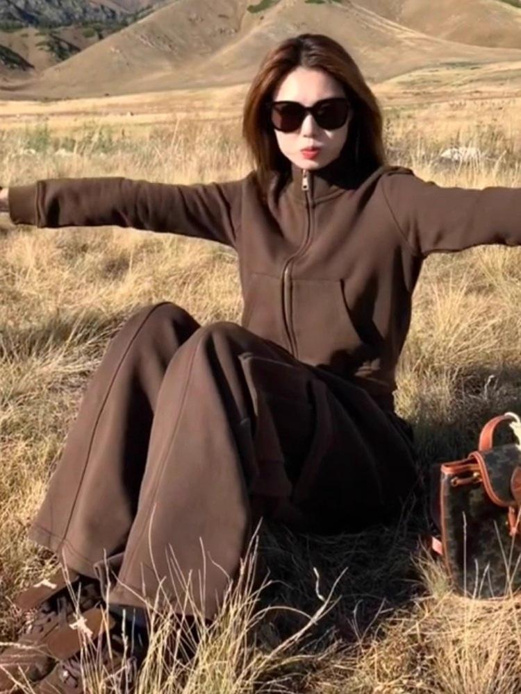 Dámská podzimní 2025 zeštíhlující módní mikina a cargo kalhoty streetwear set