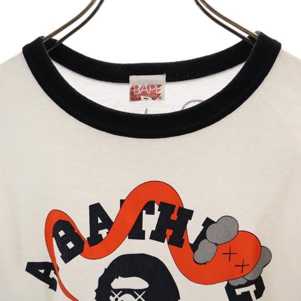 A BATHING APE KAWS Made In Japan Logo Print Short Sleeve T-shirt S White Men's Used