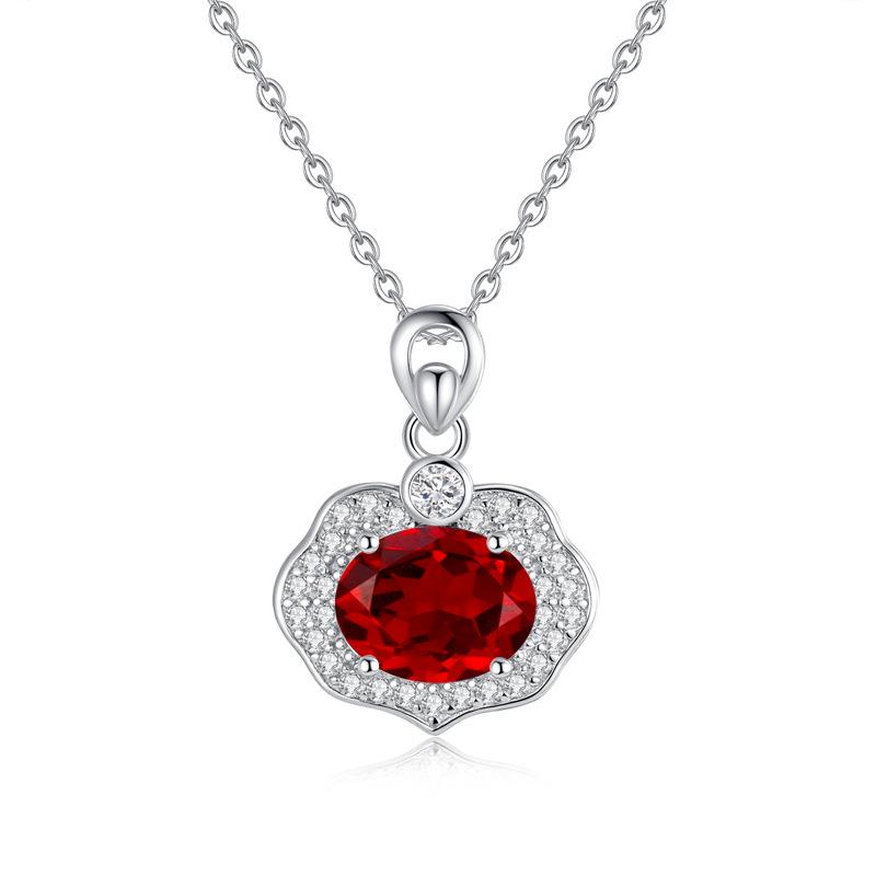 Guochao Ruyi Lock S925 Sterling Silver Necklace Women's Natural Crystal Stone Safety Lock Pendant Ping An Xiangyun Clavicle Chain Women's Gift