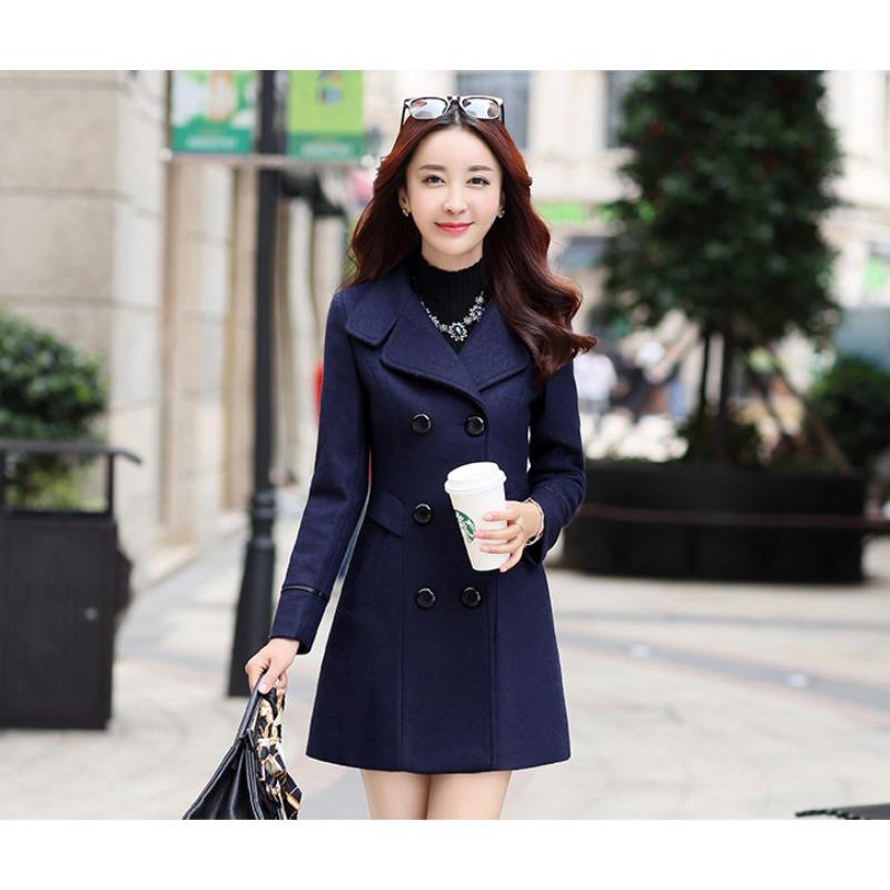 

Осенне-зимнее женское пальто-тренч, новая корейская версия, облегающее шерстяное пальто, двубортное женское длинное шерстяное пальто XL