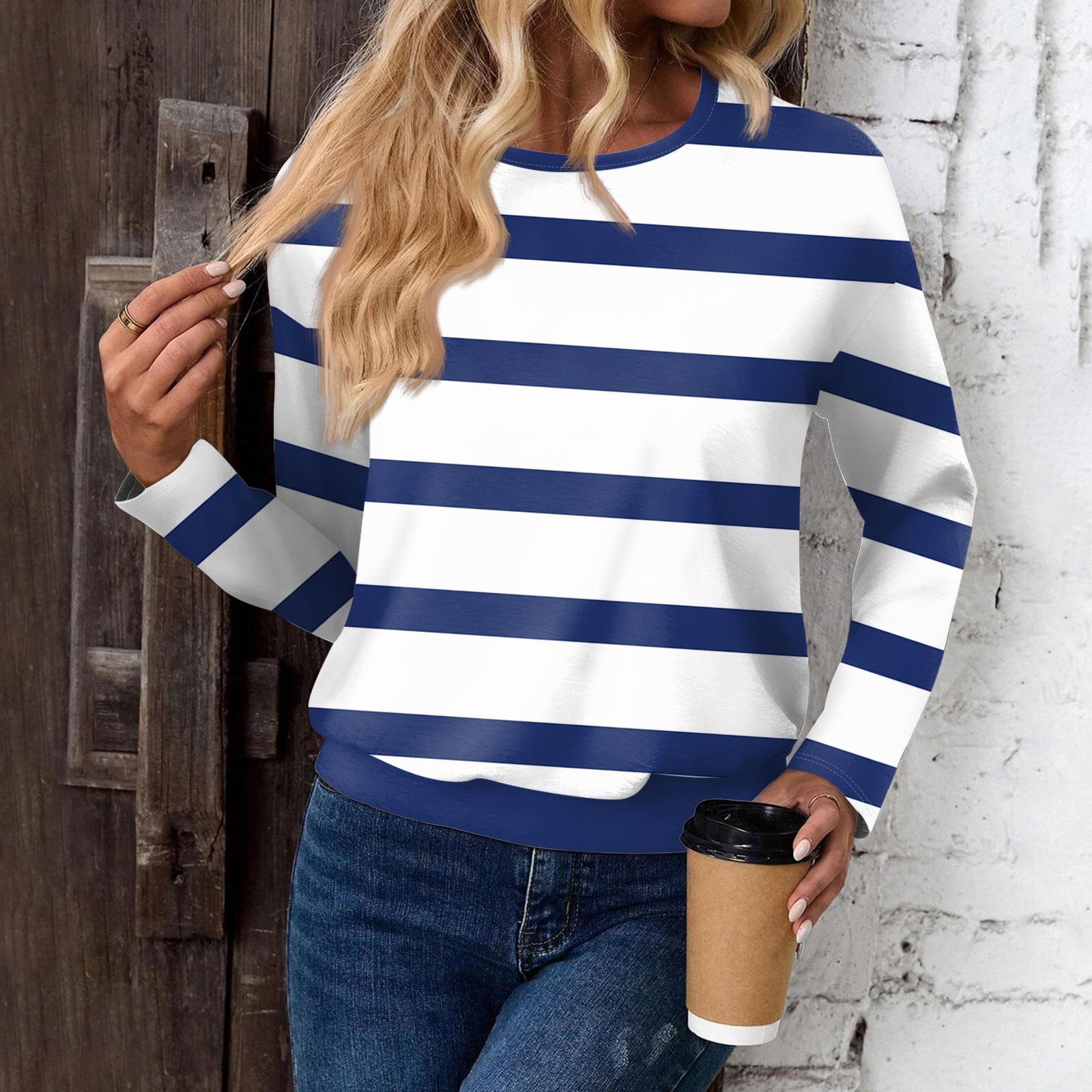 

Женский модный повседневный топ с длинными рукавами и принтом, открытыми плечами и круглым вырезом S синий