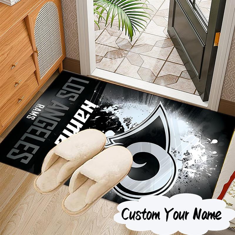 Custom Name Rams Fan Gear USA Rug for Living Room, Game Rooms, Office, Bedroom, Floor Mat Playful Design, Fan Gifts Christmas Decor