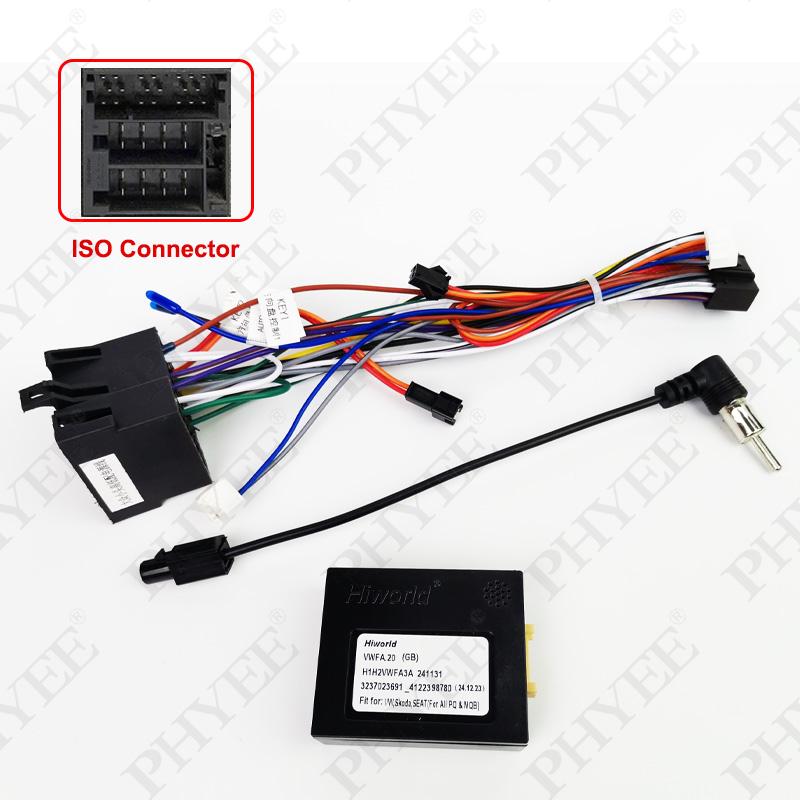 Radio Wiring Harness Adapter, CAN Bus Decoder, 16 Pin Car Android Cable, for VW Golf, Jetta, Polo, Passat, T-Roc, Octavia, Leon ISO Connector