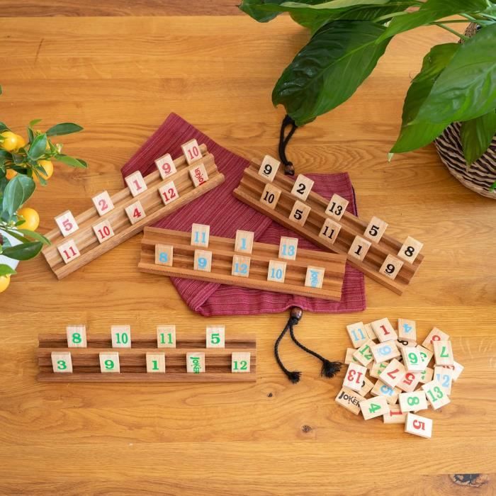 Jeu de société - logoplay rummy - 108 pièces - supports en bois - pour 2 à 4 joueurs