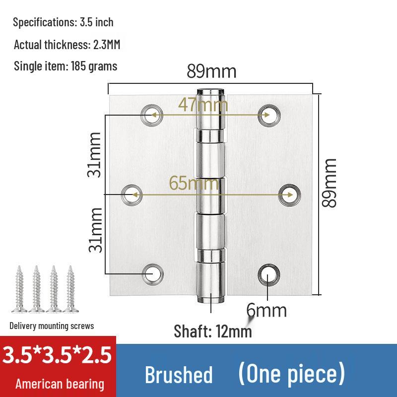 304 Stainless Steel American-Style Widened Hinge for Wood, Metal, and Fire Doors