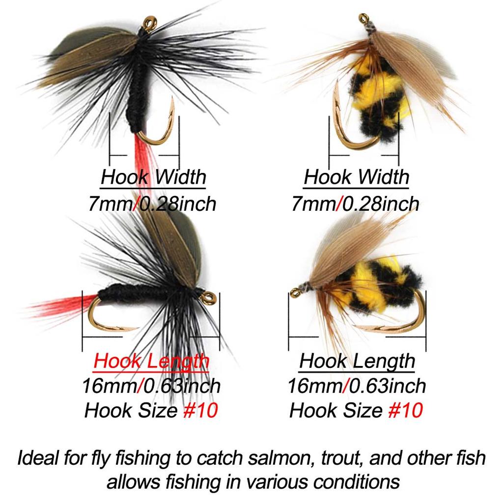 Artificial Tussock Red Tail Moth Bait & Bumble Bee Dry Fly Bait -Mixed Styles Artificial Fishing For Trout/Bass/Salmon/Perch/Carp Bait -6/10Pcs/Box