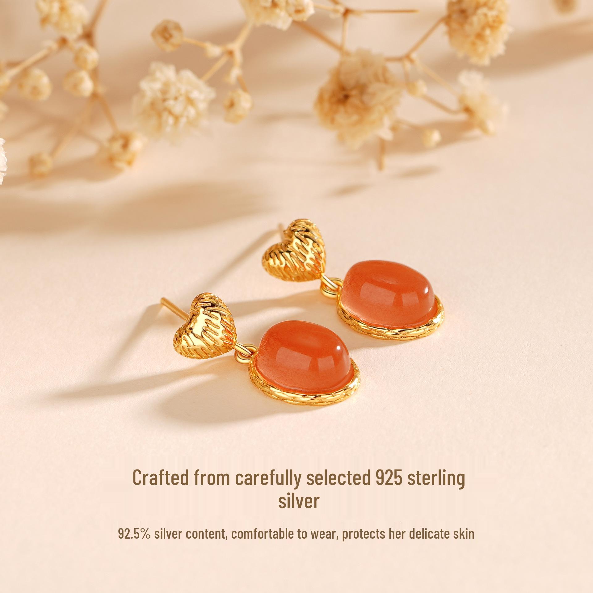 Tichiya Red Agate & S925 Silver Jade Earrings - Retro Chinese Style for Women. S925 Silver