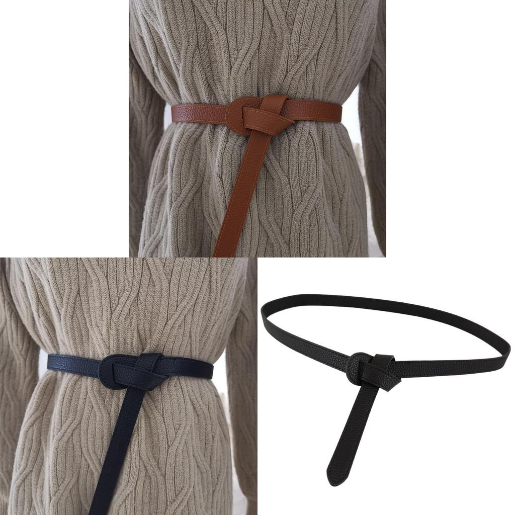 True Leather Women Slim Waist Belt With Tie Knot For Dresses And Sweaters
