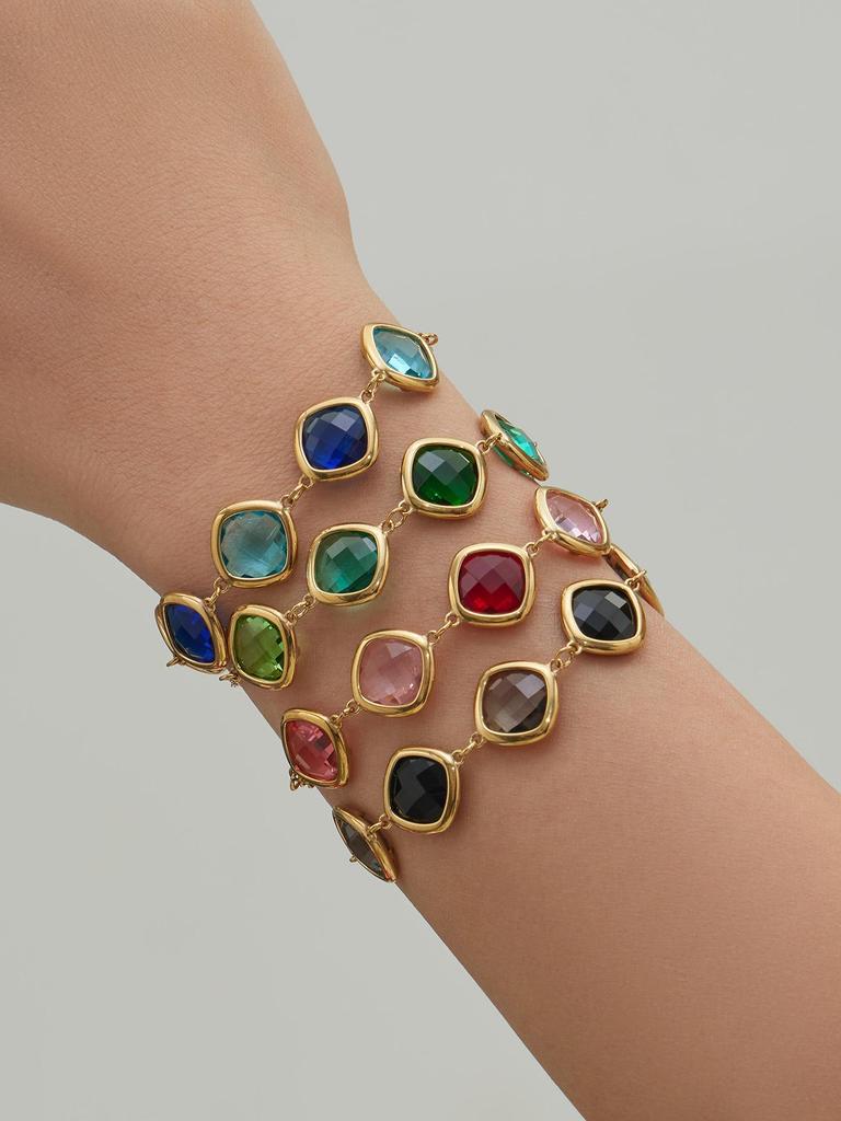 Stylish European & American Stainless Steel Jewelry Set with Square Faceted Glass Stones: Includes Bracelet, Necklace, and Earrings