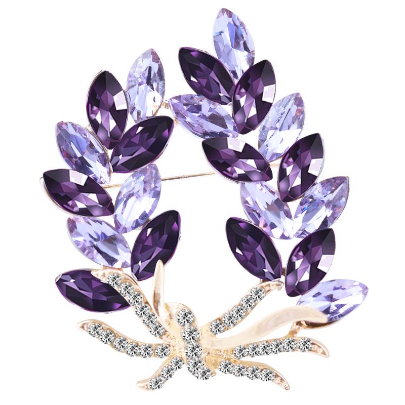 Korean Fashion Handmade Collar Pin with Diamond Leaves & Cat's Eye Stone Brooch - Floral Design for Skirt, Women N079