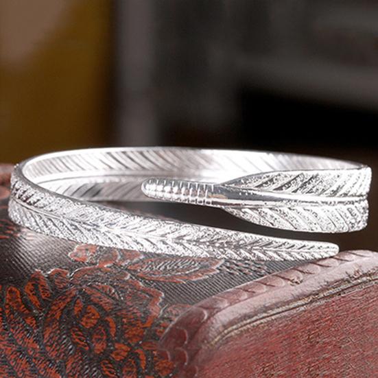 Women's Vintage Silver Plated Feather Cuff Bracelet Adjustable Opening Bangle Jewelry