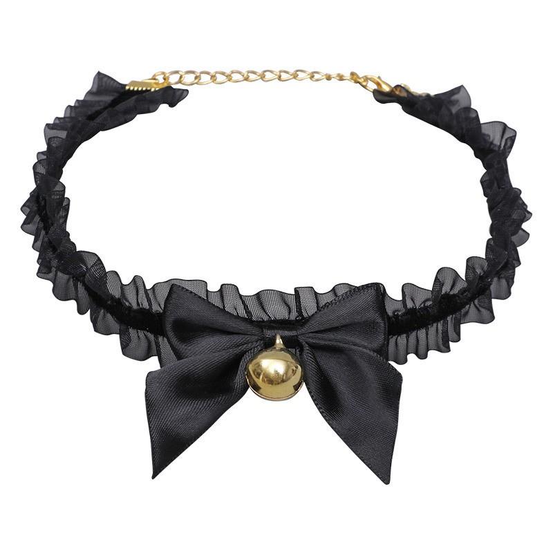 Handmade Lace Bow Choker With Bell Pendant Animal Ear Headband Set Lolita Style