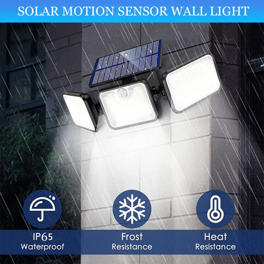 74 LED Outdoor Solar Light Triple-Head Rotatable Wall Mount Lamp PIR Motion Sensor Security Light for Home Garden Yard Road