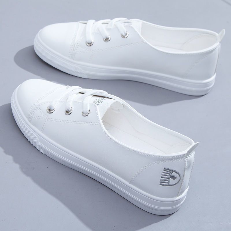Leather white shoes women's 2025 spring new versatile flat bottom Internet celebrity two wear one pedal casual board shoes women's single shoes