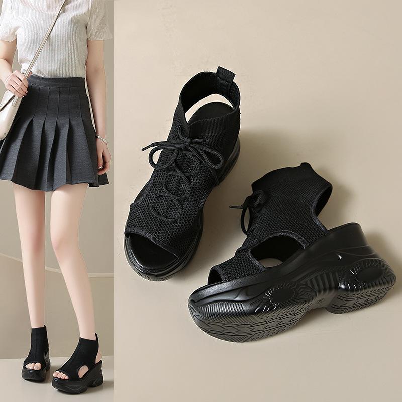 Fashion Fashion Womens Shoes 2025 Large Size Female Sandal Round Toe Strappy Heels Luxury Summer Comfort Big Girls Beige New Lace Up Spo