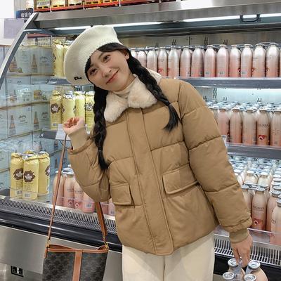 Autumn and Winter Women's Coat Solid Color Lapel Fur Collar Short Loose Thickened Warm Student Coat