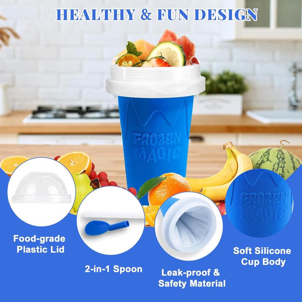 Slushie Cup, 2 Pack Slushy Maker Cup, Frozen Magic Squeeze Cups for Juice Milk Yogurt Ice Cream Make, DIY Smoothie Cooling Cup with Lid ,Straw