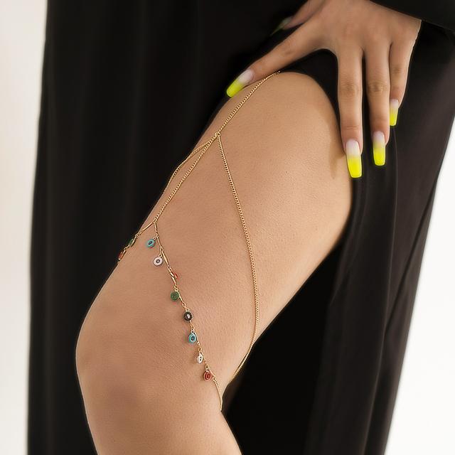 IngeSight.Z Sexy Multilayer Tassel Pearl Clip Bead Leg Chain for Women Simple Adjustable Elastic Thigh Chain Beach Body Jewelry