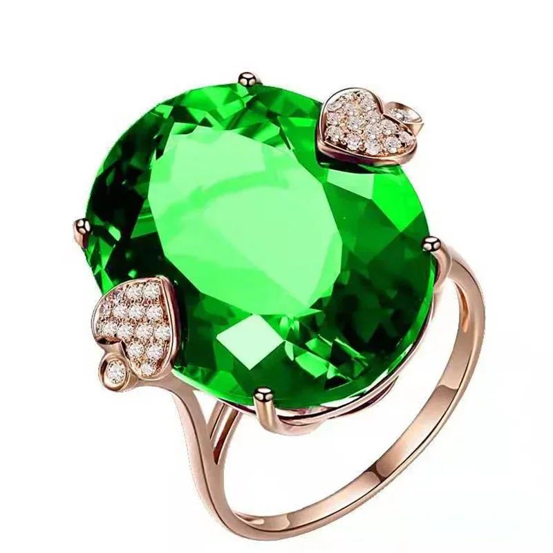 

2026 New Luxury High End Party Women s Ring Bright Green Oval Crystal Noble Retro Style Accessories Gorgeous Gift 10