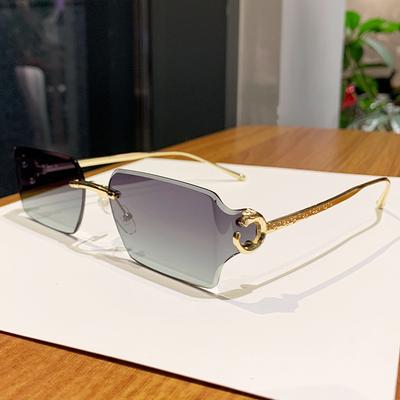 Frameless Square Sunglasses Men'S Narrow Frame Sunglasses Retro Leopard Head Metal Sunscreen