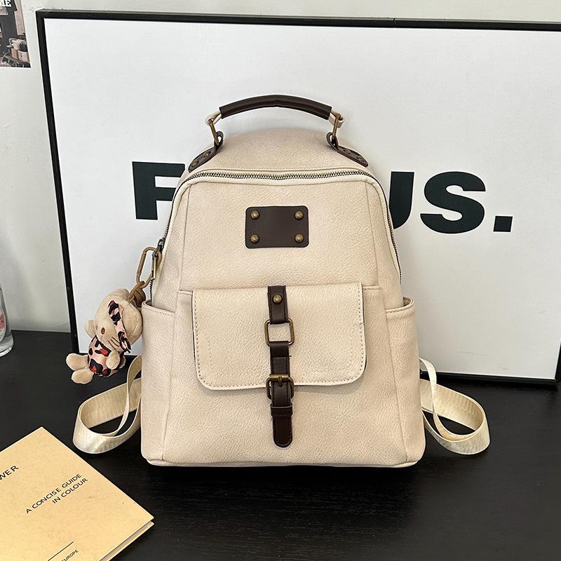 Backpack Backpack Women's Lightweight Large Capacity Oily Leather Belt Backpack Women's Fashion School Bag Hook Upgraded