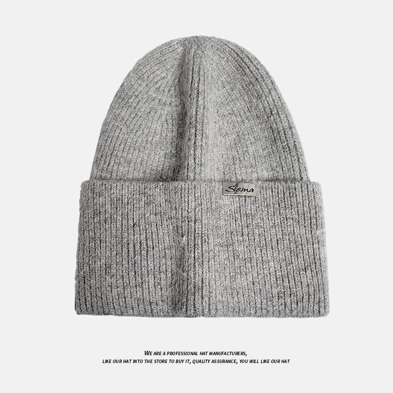 Rabbit Fur Hat for Women In Autumn and Winter Versatile Plush Knitted Woolen Hat Large Head Circumference Warm Ear Protection Head Covering Cold Hat