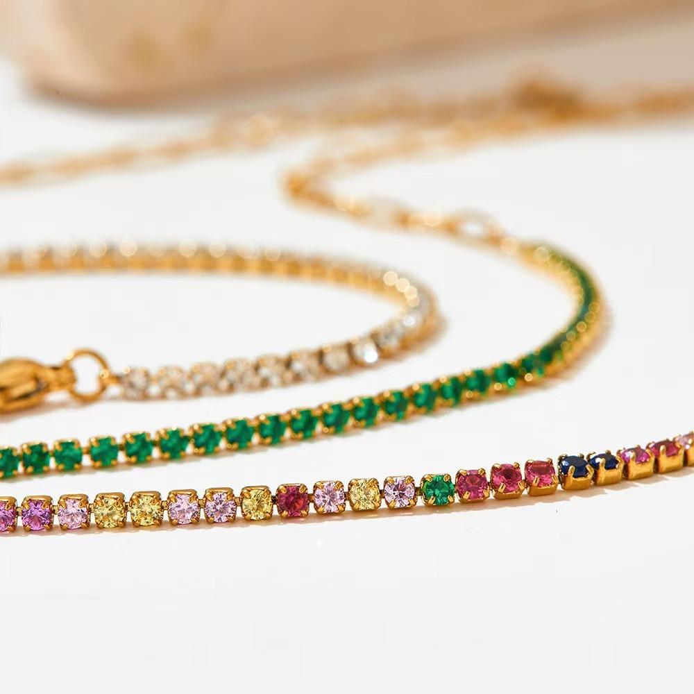 Luxury Exquisite Geometric Square Colored Zircon Stainless Steel Paperclip Chain Bracelets for Women Trend Jewelry Does Not Fade