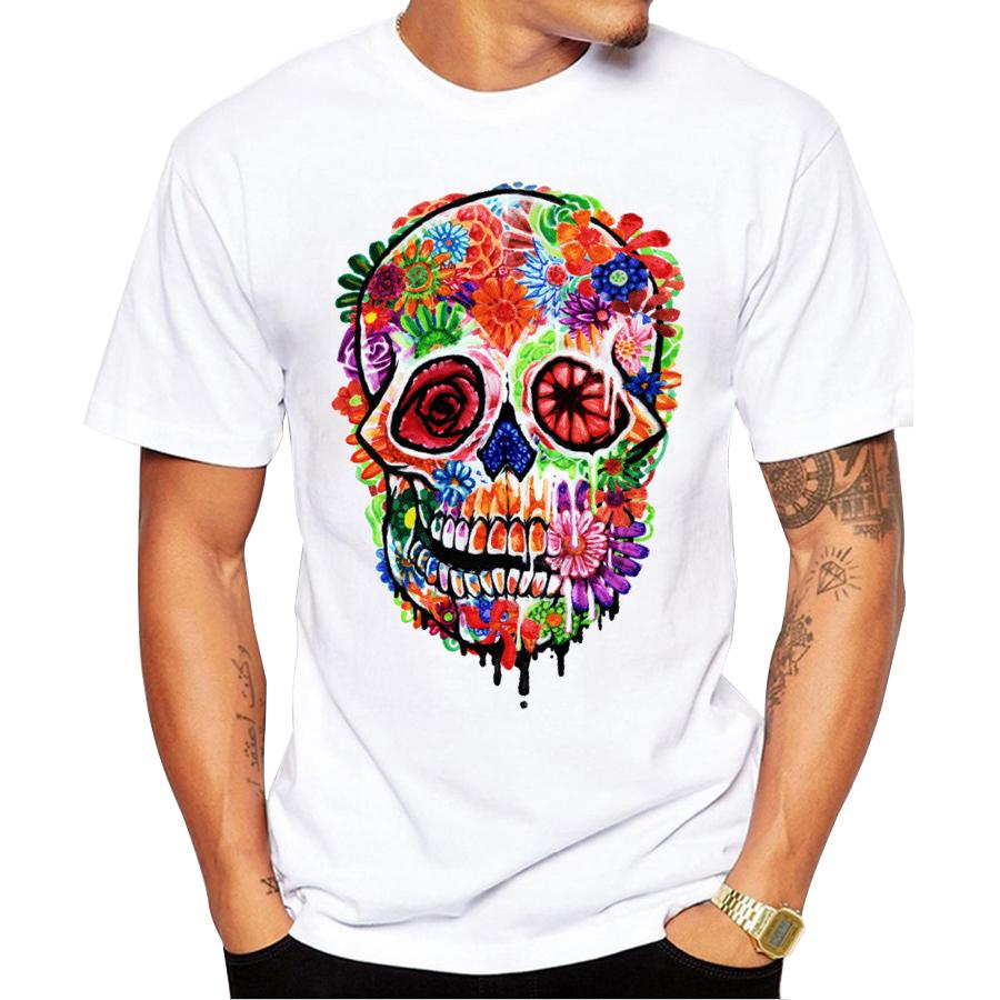 2023 Men Creative Melting Flower Skull Printed Men's Tops Short Sleeve Casual T Shirts