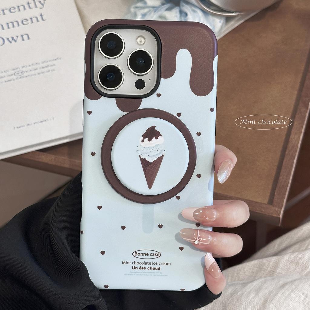 Magnetic Bracket IPhone 16promax IPhone Case 14 Suitable for 13 Philly Mint Ice Cream Summer